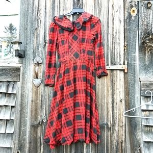 Vintage Brenda Hollon Long Full Skirt Prairie Maxi dress  Cowgirl Holiday Plaid